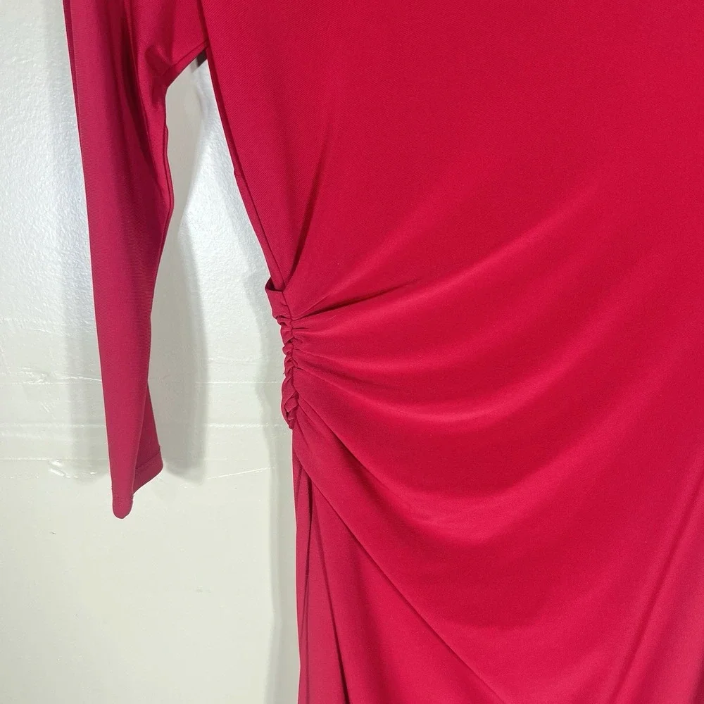 Lauren Ralph Lauren Dress Womens 2P Red Ruched Ruffle Sheath Midi 3/4 Sleeve